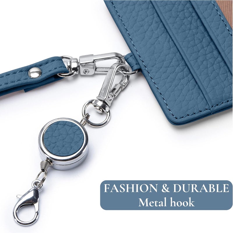 EutDett Leather ID Badge Holder, Lanyard Wallet for Women & Men, Leather Lanyards for id Badges, Women's ID Case with Zipper Pocket for Teacher Nurse Student (Misty Blue) - Image 4